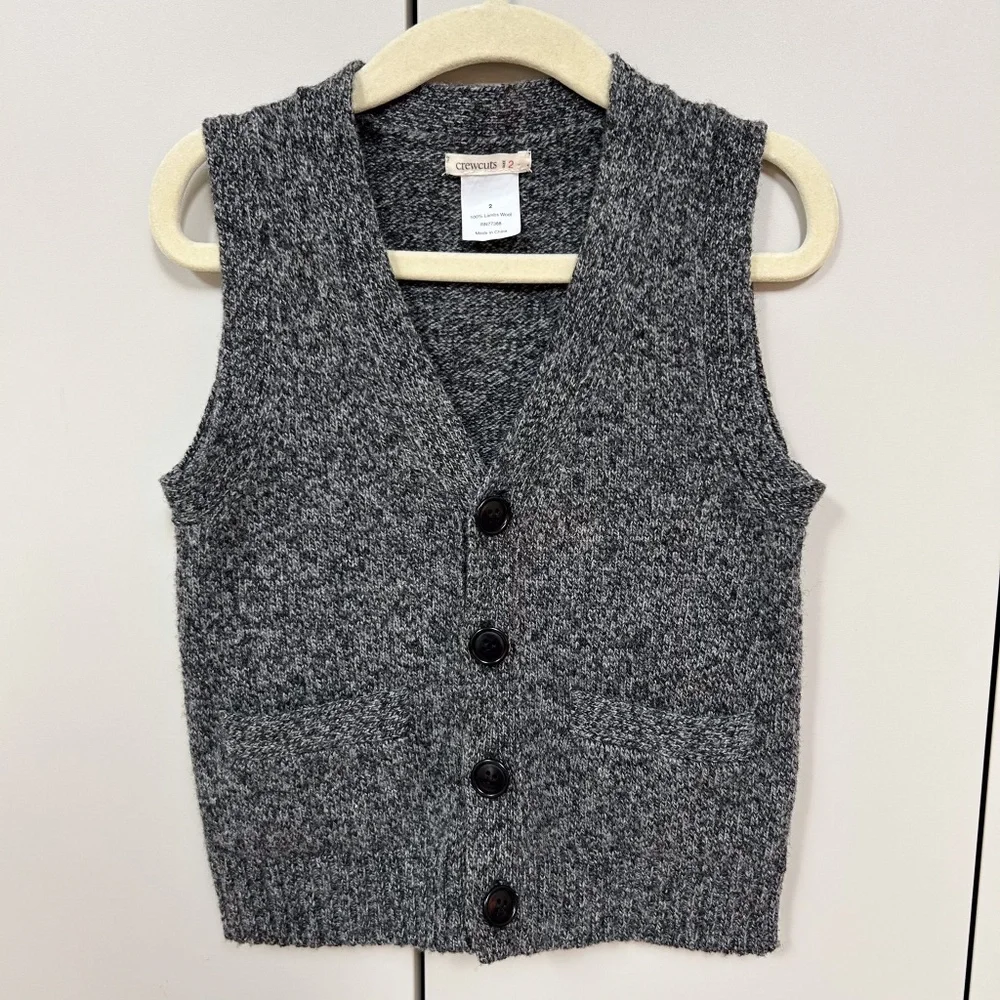 J. CREW Crewcuts 100% Lambs Wool Vest Boys Grey – sz 2, classic, preppy